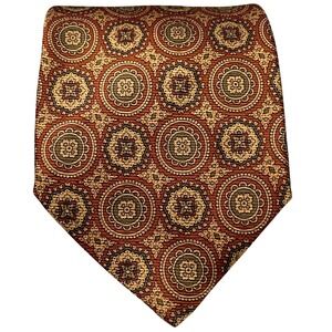 VTG Brooks Brothers Makers Silk Tie‎ Geometric Mandala Gold Red Greens USA Made